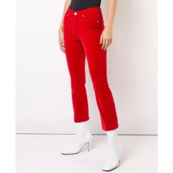 Re/Done Originals Revolve Red Velvet Crop Kick Flare Pants - Picture 2 of 8